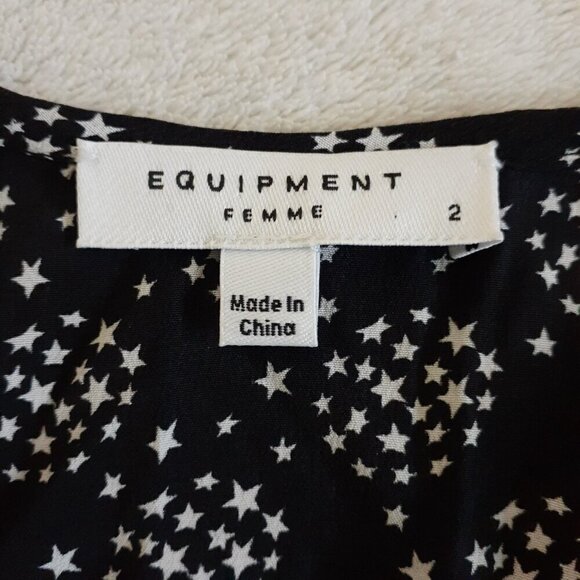 Equipment Femme Women's Size 2 Alexandria Black White Stars Silk Mini Dress - Picture 7 of 13